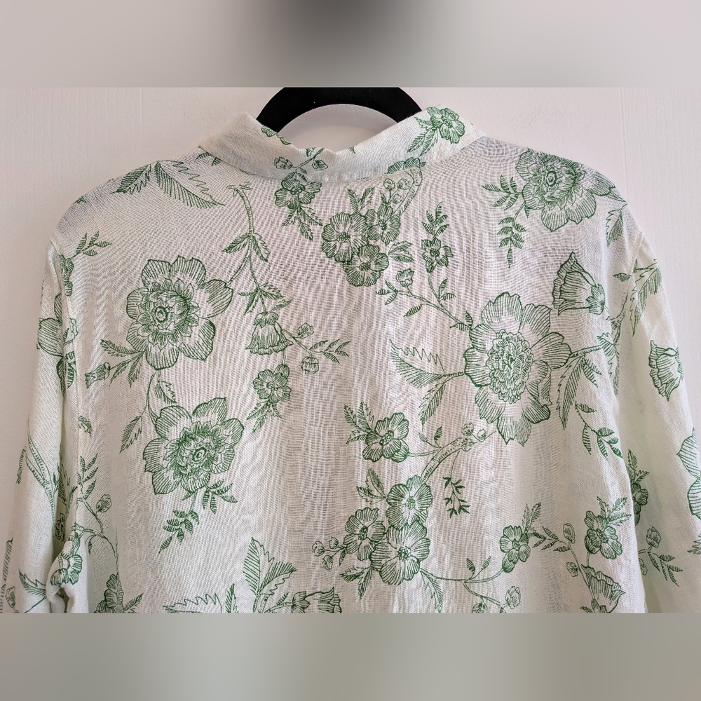Joie Linen Green Floral White Women's Button Down Shirt Size L NWT Resort Beach - Picture 12 of 16